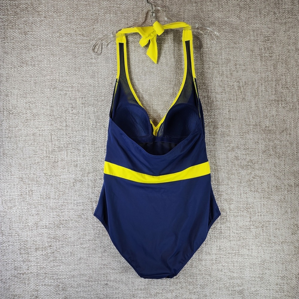 Boden Kefalonia Halterneck Swimsuit Navy Yellow Womens 12R Colourblock One Piece - Picture 9 of 12